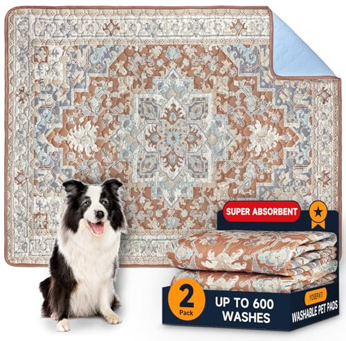 YOSEPATI Almohadillas Lavables para orina para Perros, Paquete de 2 Almohadillas Reutilizables para Cachorros de 60 x 45 cm, súper absorbentes, Impermeables (Medallón Beige, 60 x45 cm (2 PCS))
