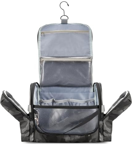 Prokva Trousse de Toilette à Suspendre pour Homme, Trousse de Toilette Tactique de Voyage, Grand Organiseur d'hygiène, Sac de Douche pour Camping en Plein Air, Camouflage Noir