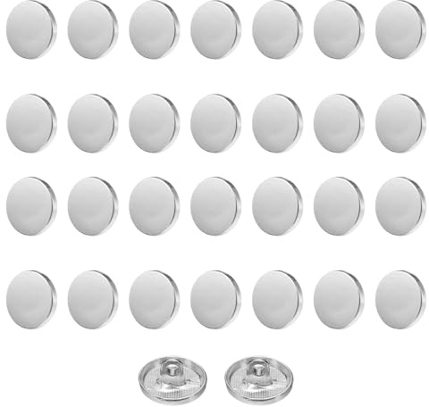 QUARKZMAN Botones Metálicos Redondos Planos, 30Pcs 24L 15mm Bontones de Aleación, Reemplazo para Trajes, Abrigos de Lana, Camisas y Pantalones, Manualidades de Costura, Plateado