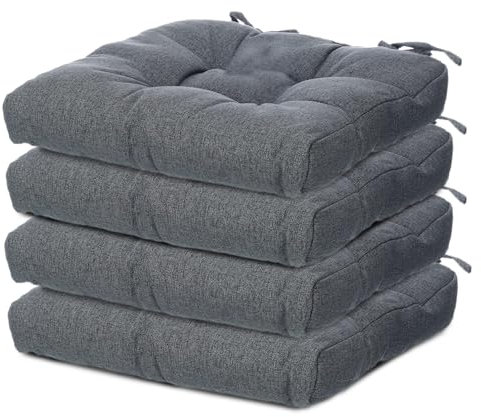 TIENDA EURASIA – Pack Cojines Sillas | Material Tela (Poliéster) | Material de Relleno 100% Poliéster | Tamaño 40x40x7 cm | 2 Cordones de Sujeción | Cojines Exterior Jardín (Gris Oscuro, Pack 4)