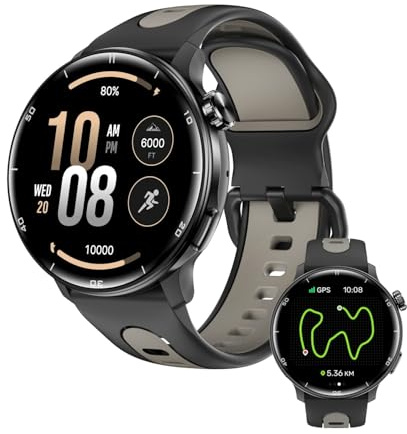 AIEK Orologio intelligente GPS, orologio da corsa per uomo e donna, schermo AMOLED da 1,4 pollici, fitness tracker, bussola/chiamate Bluetooth/impermeabile IP68/frequenza cardiaca, smartwatch militari