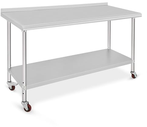 GarveeMore Edelstahl Arbeitstisch Küchenarbeitstisch Edelstahltisch mit Überhängregalen, Gewerblicher Arbeitstisch mit Vereinstellbaren Ablage, Metall Küchenvorbereitungstisch (152x60x89 cm)