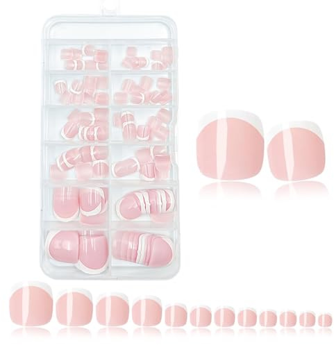 Uñas Postizas para los Pies 120 Piezas Uñas Postizas para Pies, Mate Falsa Toenail Tips de Francesas Artificial Tips Uñas de Los Pies para Mujeres