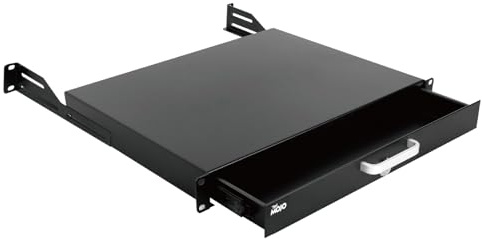 Tecmojo Racklåda, rackmontering för 19 tums nätverk/server/AV-rack eller skåp, låsbar med bakre stöd – lastkapacitet 10 kg, med kabelinföring och hanteringsöppningar (1U)