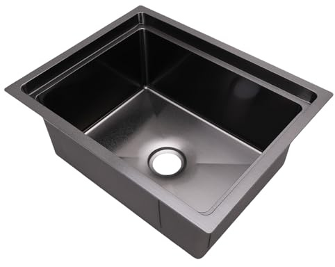 aqxreight Lavello da Bar Quadrato in Acciaio Inox 304 Nero Oro Sottotop Vasca Singola per Camion da Cucina per, capacità Salvaspazio di 14 Litri con Riduzione del Rumore e Scarico da 48 Mm