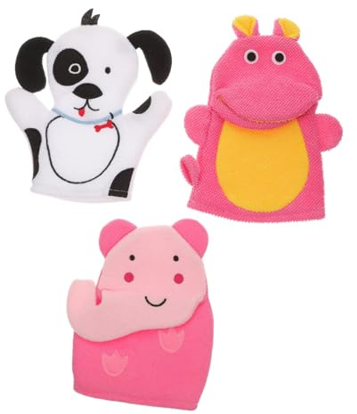 Lurrose Moufles Exfoliants Forme Cartoon pour Garçon et Filles Lot de 3 Plusieurs styles en Coton Composite Prise Confortable et Mousse Riche, Bain des Bébés et Garçon et Filles