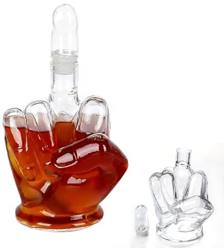Bottiglia di Whiskey O Vino 3D a Dito Medio, Decanter di Whiskey da 1 Litro Bottiglia Novità, Decanter di Alcol In Vetro a Forma di Dito con Tappo, Divertente Caraffa di Vino In Vetro Regali