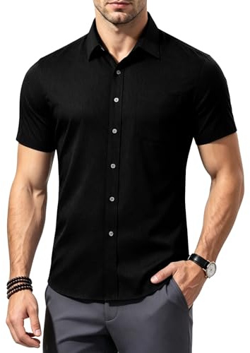 Mauro Kane Camicia Uomo Maniche Corte Fibra di bambù Camicia a Bottoni con Tasca Toracica vestibilità Regolare Camicia Estiva Business Elegante Camicie