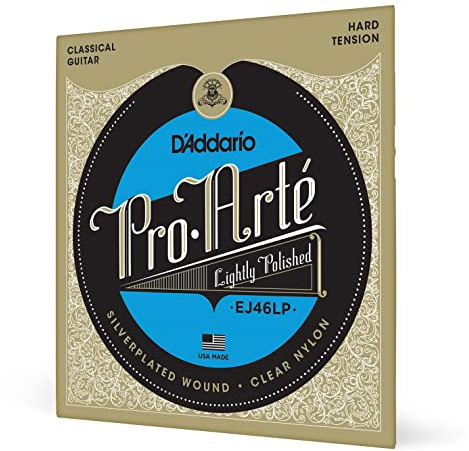 D'Addario EJ46LP Pro-Arte Gitarrsträngar, klassiska gitarrsträngar, i nylon, silverpläterat omslag, kompositkärna, genomskinliga nylondiskanter, lätt polerade, hård spänning
