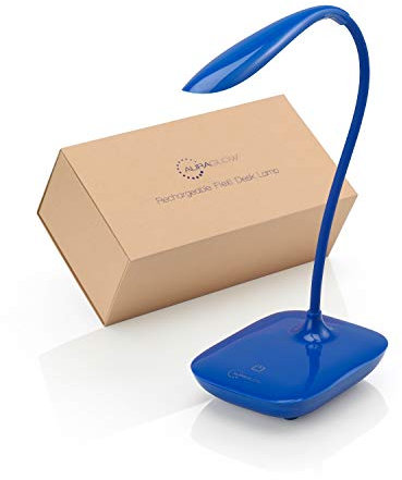 Auraglow Lampe de bureau LED sans fil rechargeable et réglable en col de cygne avec contrôle tactile et intensité variable pour la maison et le bureau (bleu)