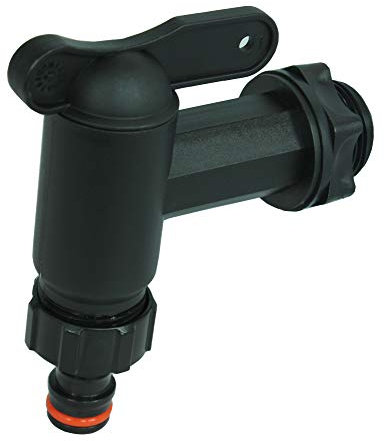 GASMIS Auslaufhahn für Regentonne, Kunststoff Ersatz-Hahn, Wasserhahn für Regenwassertonne, Regenfass, Wassertonnen - mit Dichtung, Kontermutter und Hahnanschluss, 3/4 26,44mm, Schwarz/Blau, 1 Stück