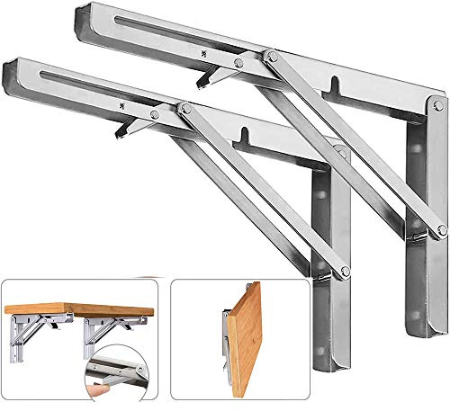 Folding Shelf Brackets, Max Load 300 lb, Heavy Duty Stainless Steel Collapsible Wall Mounted Shelf Brackets for Table, Space Saving DIY Bracket, Pack of 2 (2, Foldable 12)