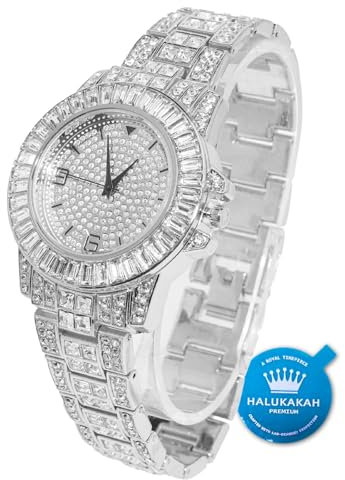 Halukakah Diamant Golduhr, Herren Platin Weiß Vergoldet 38MM Breite Rund Wählen Quarz Armband 22cm, mit Geschenkbox