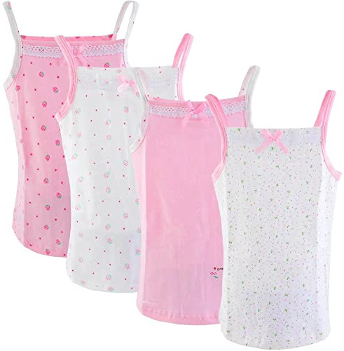 Yintry Filles Imprimé sous-Vêtements Coton Camisole/Débardeurs pour 2-12 Ans Élasticité Cami Gilets 4 Pack (2-3 Ans, Style 1)