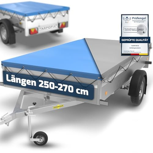 Tarpofix® Anhänger Plane 258 x 136 cm inkl. Planenseil | Anhängerplane Flachplane aus PVC PLANENMATERIAL | Verstärkte Humbaur Anhänger Plane für 1300kg PKW Hänger | Abdeckplane Anhänger Abdeckung Grau