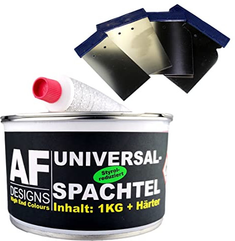 Alex Flittner Designs Universalspachtel & Härter 1 kg + 4x Japan Spachtel Set Spachtelmasse Metall Holz Feinspachtel Alu Zink GFK