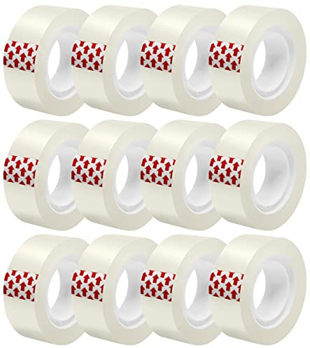 GIBIBU 12 Rolls Transparent Tape Refills, Clear Tape Dispenser Refill Rolls, Glossy Gift Wrap Tapes for Office, School, Home, 3/4 x 1000 Inches