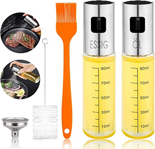 Miiepls Glas Ölsprüher Flasche Essig und Öl Sprüher ÖlSprayer Essig Sprüher Set Ölsprüher für Heißluftfritteuse Ölsprüher für Speiseöl für BBQ, Kochen, Salate, Backen, Picknick und Grillen, 2 Stück