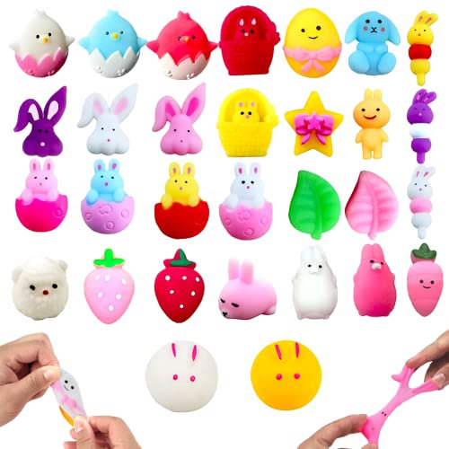 POPOYU 30Pcs Mini Squishy Mochi Kawaii Squishies Juguetes Antiestrés Pascua,Juguetes Cumpleaños Invitados Niños,Gogos Juguetes Scuishis para Regalos Cumpleaños Colegio,Paquete de Fiestas Navideñas