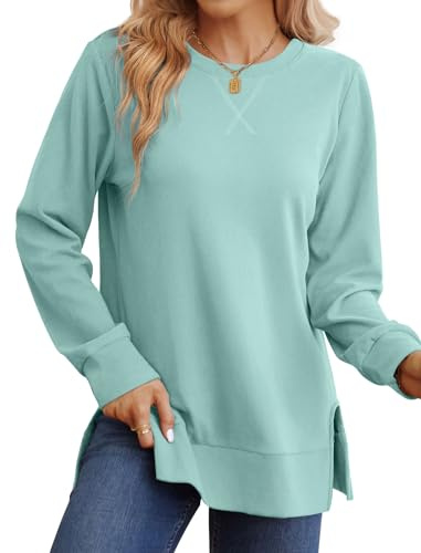 Saloogoe Long Sleeve Shirts for Women Crewneck Sweatshirt Fall Outfits 2025 Teacher Loose Fit Tunic Tops Dressy Early Fashion Winter Clothing Old Money Clothes L