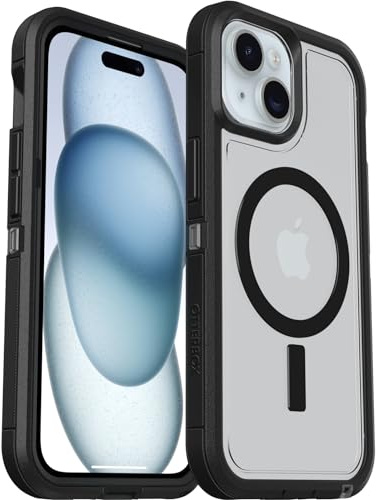 OtterBox Defender XT Hülle für iPhone 16e, 15, 14, 13 mit MagSafe, stoßfest, Ultra-robust, schützende Hülle, 5X getestet nach Militärstandard, Transparent, Schwarz