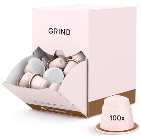 Grind Decaf Dark Coffee Pods – Pack of 100 Biodegradable Capsules – Naturally Decaffeinated – Nespresso® Original Compatible – Home Compostable – Barista Quality and Specialty Grade – Dark Roast