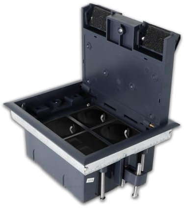 Kunststoff Bodentank Bodendose IP20 bestückt 3 VDE Schuko Steckdose + 2 Netzwerkdose Einbaufertig Fußbodendose Steckdosenbox Deckel versenkbar trocken Hohlböden Luxus-Time