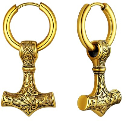 OIDEA Herrörhängen viking kreoler: Tors hammare varghuvud Mjolnir nordiska vikingörhängen orm pansarkedja mönster av rostfritt stål smycken set gåva för män vän, 24 x 17 mm, Rostfritt stål