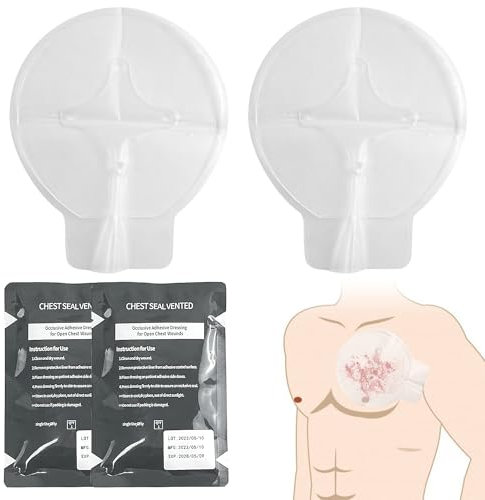 2PCS Vent Chest Seal, Vendaje de Trauma de Emergencia, Kit de Primeros Auxilios, Emergencias Sanitarias, Gasas Blanco
