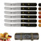 Solingen, set da 6 coltelli con custodia in pelle di alta qualità, elegante manico in legno, coltello per la colazione, coltello per panini, lama antiruggine, coltello da cucina extra affilato