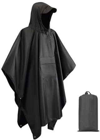 Regenponcho Herren Damen, Regenjacke mit Kapuze 3 in 1, Regen Poncho Wasserdicht Wiederverwendbar, Multifunktionaler Regencape Wasserdichter Erwachsene für Camping, Wandern, Jagd, Angeln, Picknick