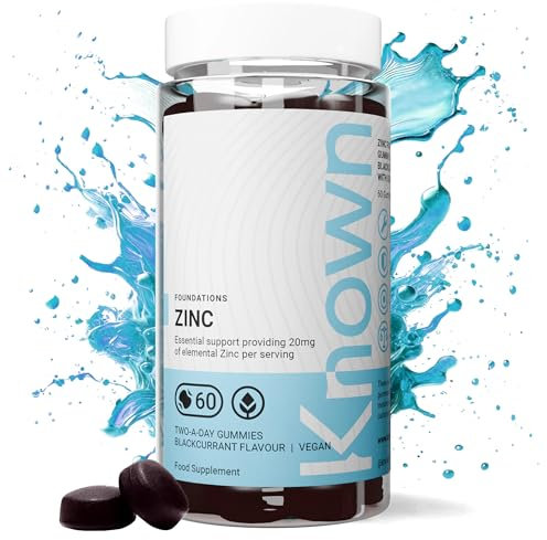Known 20mg Zinc Gummies – Schwarze Johannisbeere Geschmack – Veganes Gummibärchen-Supplement – Immunsystem, Haut, Haare, Nägel, Fruchtbarkeit & Kognitive Funktion – 1 Monat – Für Männer & Frauen