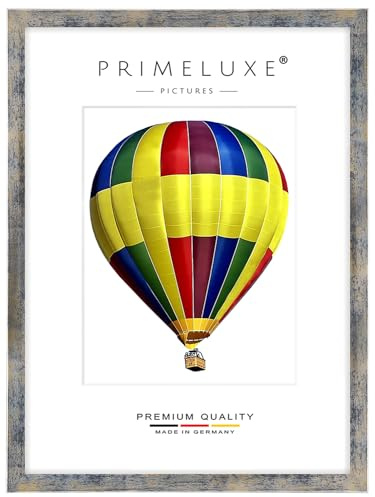 PrimeLuxe Cornice in legno 38 x 52 cm (dimensioni dell'immagine) in Blu-Argento-Oro | Colore e dimensione selezionabili | Cornice per poster | Puzzle | Foto collage | PRODUZIONE TEDESCA