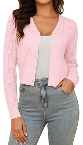 Irevial Elegante Cardigan Ligero con Cuello V Mujer Frontal Abierto | Punto Elástico Corta Tradicional Chaqueta Mujer Chaqueta, Botón Cuello en V, Cóctel Boda