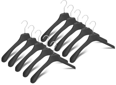 Mainetti Grucce Gommate per Cappotti, Felpe, Giacche, Abiti Pesanti, Appendini in Plastica, Stampelle Robuste e Antiscivolo, Made in Italy, Set di 10 Pezzi (Nero con Gancio Zincato, 42cm)