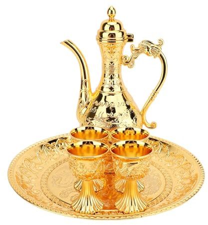 Teiera Turca, Vassoio da tè, Tazza, Set da tè Turco, Armadietto per Vino in Metallo Multiuso (GOLD)