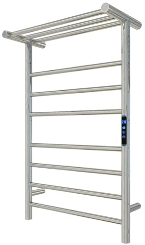 KWW Rack Scaldasalviette a Distanza Controllato per Il Bagno, Timer 1-9 Ore e Temperatura Regolabile, Indicatore LED, Scaffale di Essiccazione a Parete in Acciaio Inossidabile (Lucido, 7 + 3Bars)