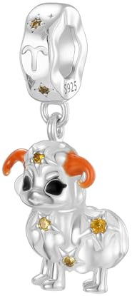 Symretie Perla de cadena del signo zodiacal Aries de plata 925, compatible con pulseras y collares de estilo Pandora y europeo, adecuada para mujeres y niñas.