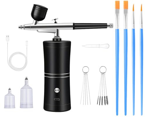 Aerógrafo portátil con compresor, kit de pistola de aire recargable de doble acción con tazas de 10 CC, 20 CC, 40 CC y pinceles de pintura para pintura de uñas
