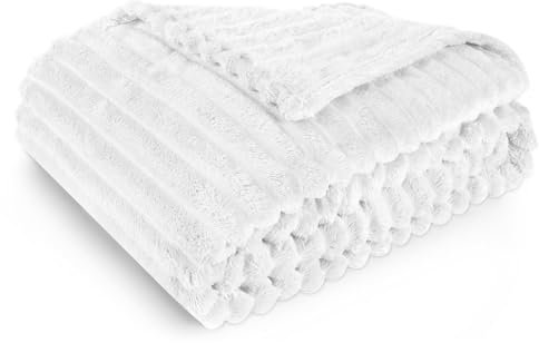 Aomig Kuscheldecke Decke Sofa Flauschige Decke Wohndecke Extra Dicke Couchdecke Warm Sofadecke Korddecke Doppelgesicht Weich Plüschdecke Blatt für Wohnzimmer Auto Camping Nickerchen (Weiß,100*150cm)