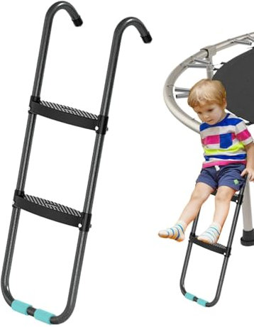 Escalera de trampolín – Cama Hinchable de Acero Resistente | 2 peldaños / 3 peldaños de Ancho para Cama elástica Horizontal y Ancha, Accesorio para niños