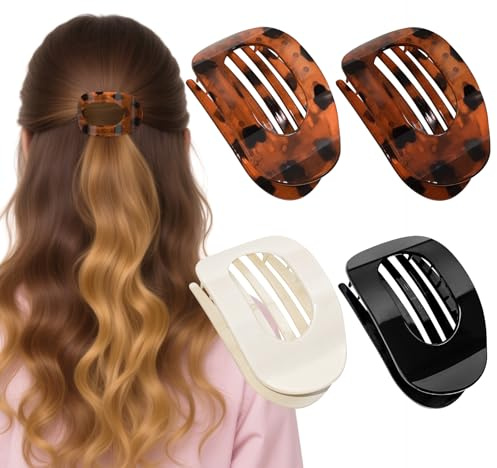 Tizanfenor 4 Pcs Flat Hair Claw Clips for Women's Thick Hair, Curved Strong Hold, Non Slip Design for Women and Girls