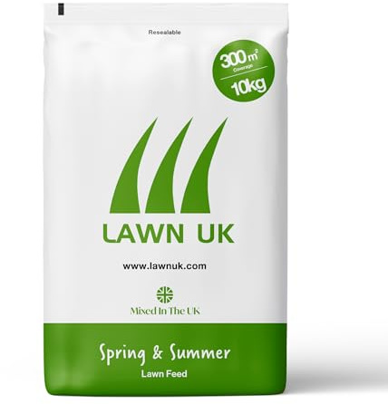 Lawn UK Spring & Summer Lawn Feed 10kg - 9-7-7+Humate & Seaweed - Apply March to August - Slow Releasing Feed for Excellent Greening Results - Covers up to 300sqm