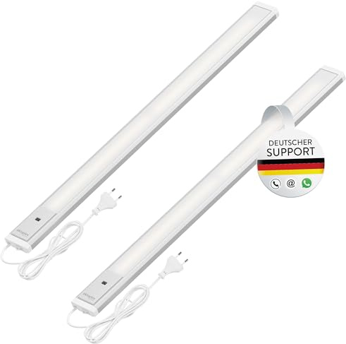 Lot de 2 lampes sous meuble Oktaplex Riva LED avec capteur 760 lm blanc neutre 57,5 cm Éclairage de cuisine à intensité variable Lampe sous meuble de cuisine 10,2 W argent 230 V