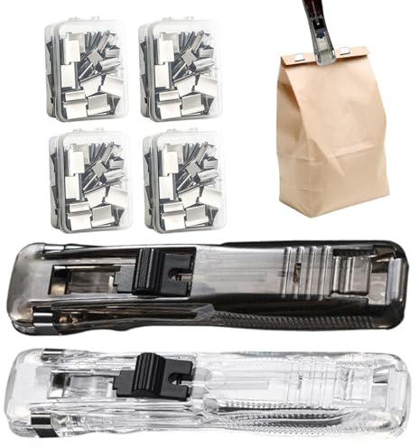 Push Stapler - Portable Binder Clip Stapler | Handheld Stapling Tool with 200 Reusable Clips,Holeless Binding for Children Home Arts Office School Classroom Desk Document Papers