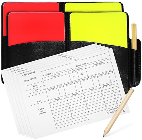 Beaupretty Ensemble De 2 Set Arbitre de Football Cartes Rouge et Jaune en PVC Résistant, Carnet de Scores et Crayon, pour Arbitres Lors des Matchs de Football et Volley-Ball