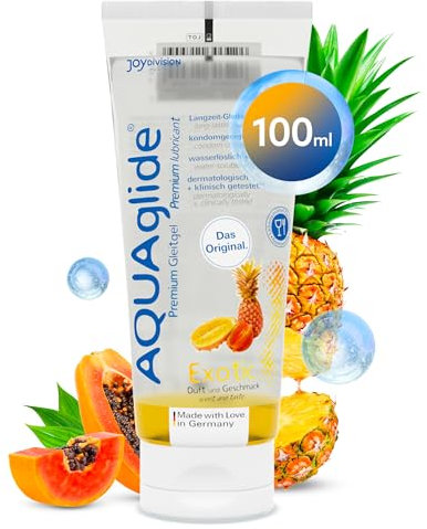 JOYDIVISION AQUAglide lubrificante Exotic 100 ml è un lubrificante esotico, dal profumo esotico, vegano, privo di olio, a base d'acqua e compatibile con | preservativi in lattice