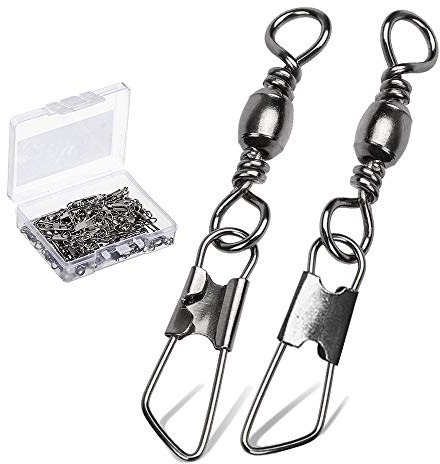 9Tong Stainless Steel Snap Swivel Saltwater High Strength Snapshots Barrel Line Connector Fishing Swivel Barrel Safety Lock Accessories for Fishing Tackle Stainless Steel 50 Pieces 33 lbs