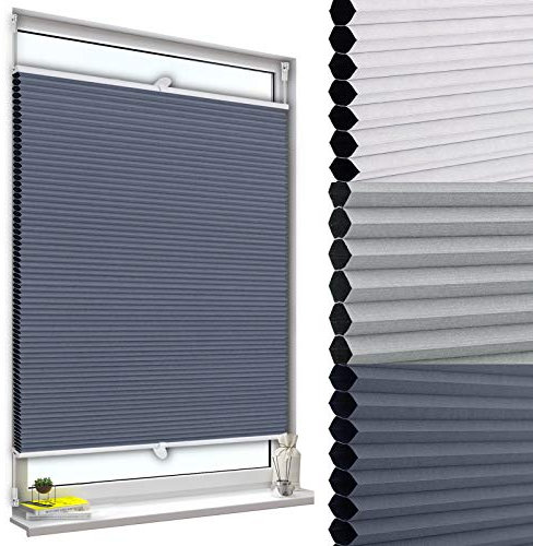 WOLTU Wabenplissee ohne Bohren Verdunklung Thermo Doppelplissee Klemmfix Zweifarbig 85x130cm Blau-Weiß, Plissee Faltrollo Sonnen-, Sicht- & Schallschutz, Jalousie Plisseerollo für Fenster & Tür
