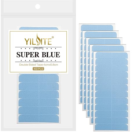 YILITE Nastro Adesivo Per Extension Capelli, Doppio Lato, 4 x 0,8 cm, Nastro Autoadesivo Realizzato in Capelli Veri Per La Sostituzione (60 pezzi blu)